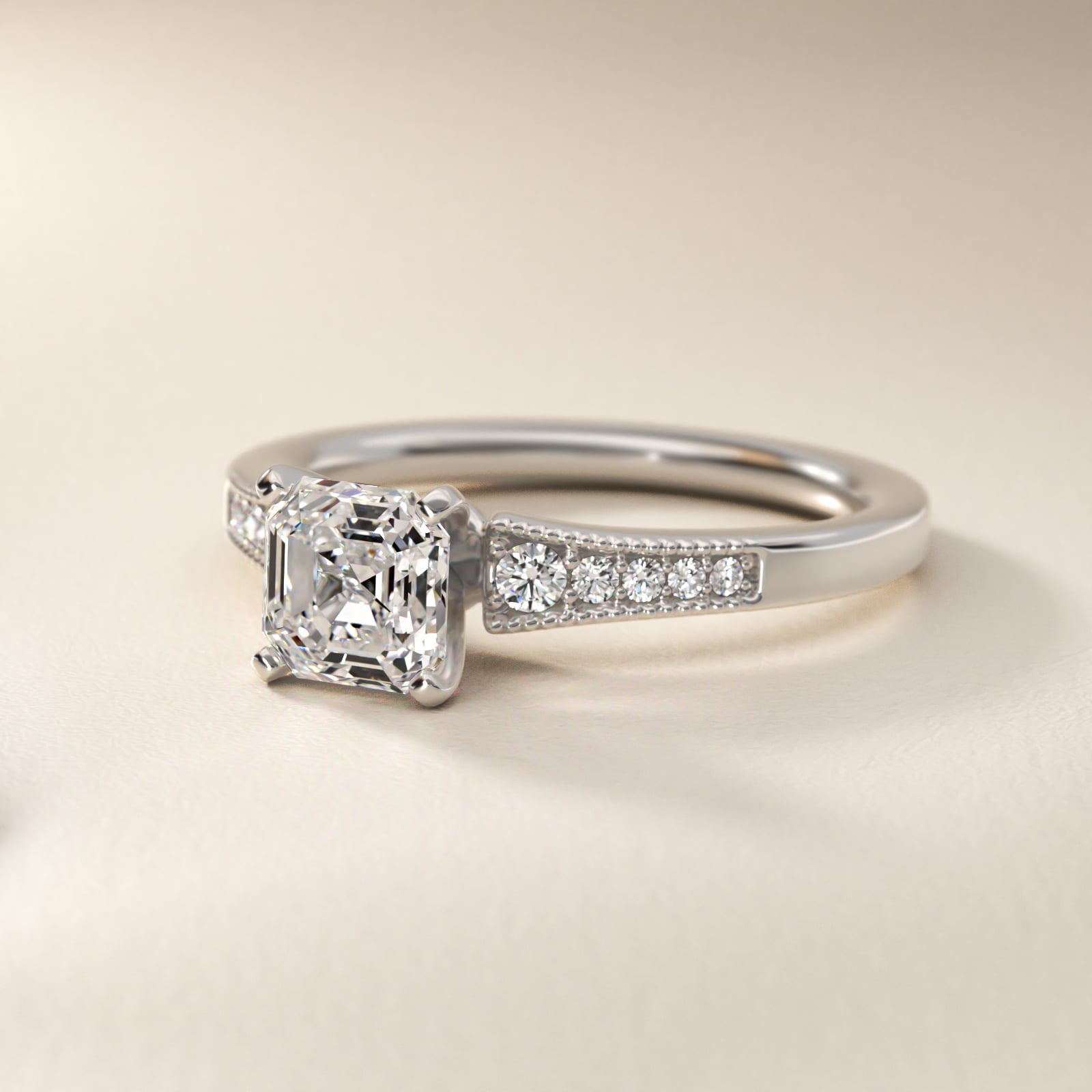 Graduated Milgrain Diamond Engagement Ring in Platinum (1/10 ct. tw.) - Asscher Center
