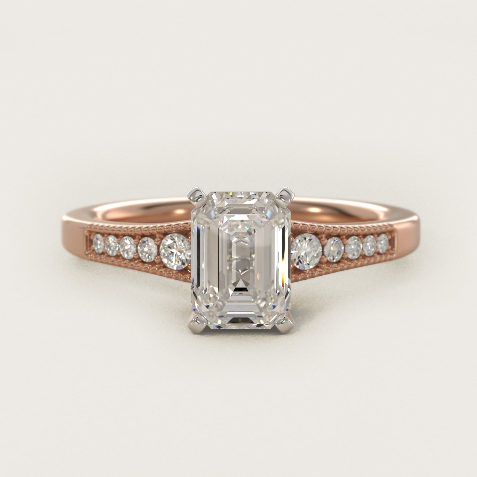 Graduated Milgrain Diamond Engagement Ring in 14k Rose Gold (1/10 ct. tw.) - Emerald Center