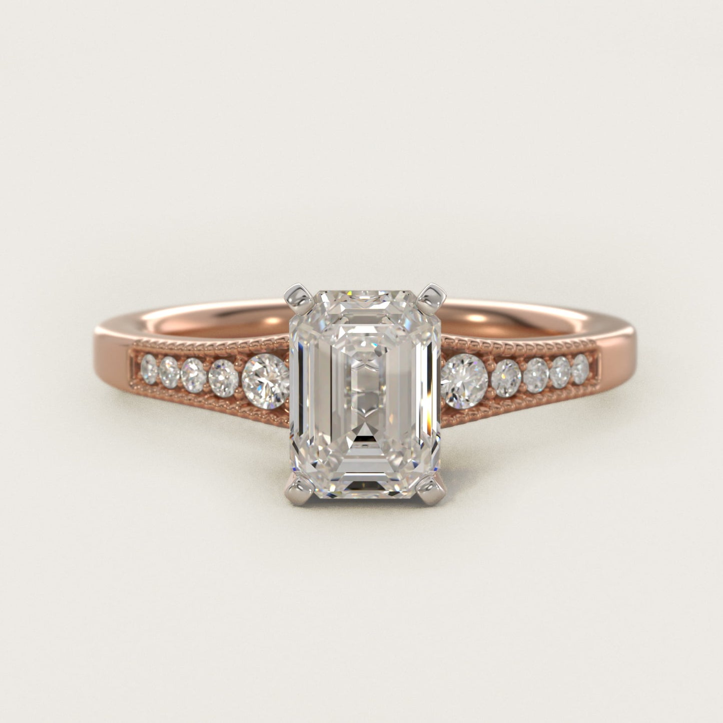 Graduated Milgrain Diamond Engagement Ring in 18k Rose Gold (1/10 ct. tw.) - Emerald Center