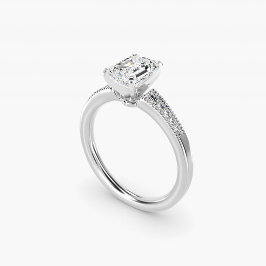 Graduated Milgrain Diamond Engagement Ring in 14k White Gold (1/10 ct. tw.) - Emerald Center