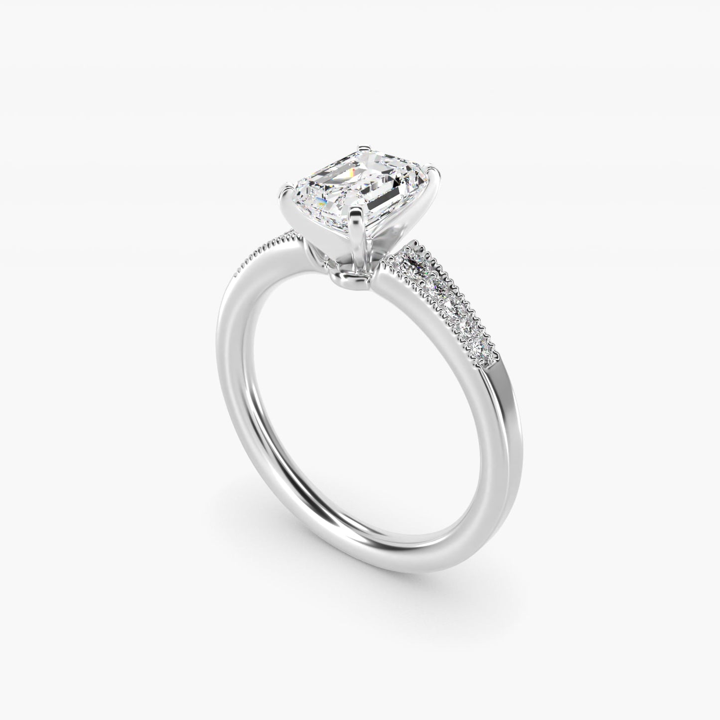 Graduated Milgrain Diamond Engagement Ring in 18k White Gold (1/10 ct. tw.) - Emerald Center