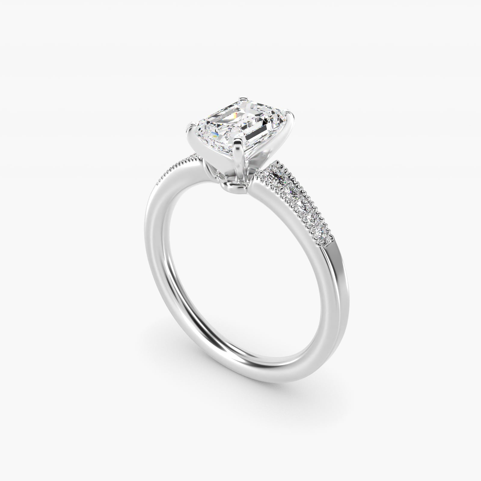 Graduated Milgrain Diamond Engagement Ring in 18k White Gold (1/10 ct. tw.) - Emerald Center