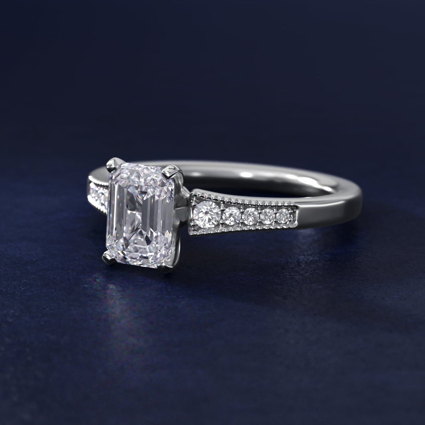 Graduated Milgrain Diamond Engagement Ring in 18k White Gold (1/10 ct. tw.) - Emerald Center