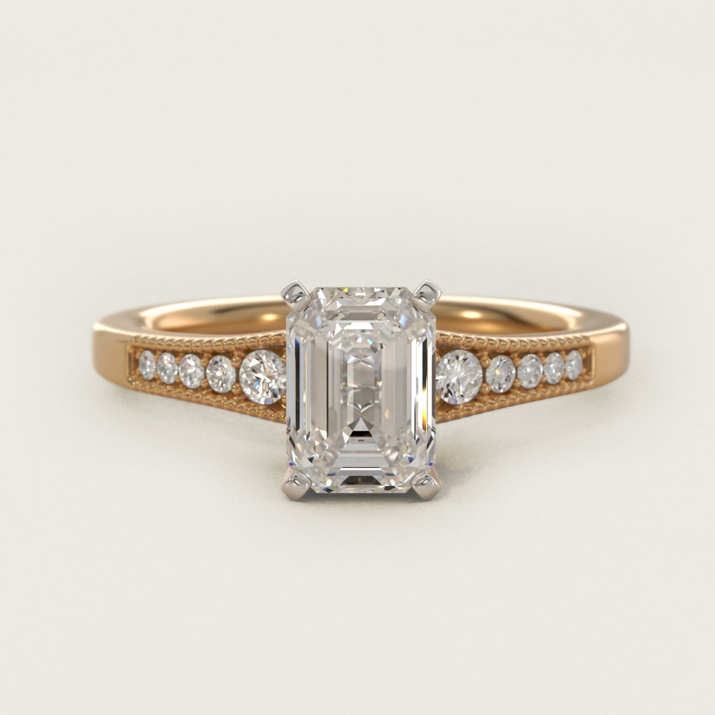 Graduated Milgrain Diamond Engagement Ring in 18k Yellow Gold (1/10 ct. tw.) - Emerald Center