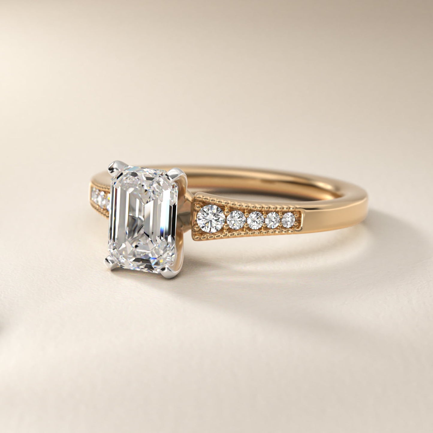 Graduated Milgrain Diamond Engagement Ring in 18k Yellow Gold (1/10 ct. tw.) - Emerald Center