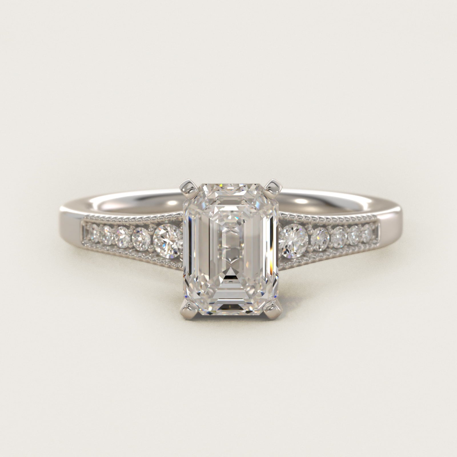 Graduated Milgrain Diamond Engagement Ring in Platinum (1/10 ct. tw.) - Emerald Center