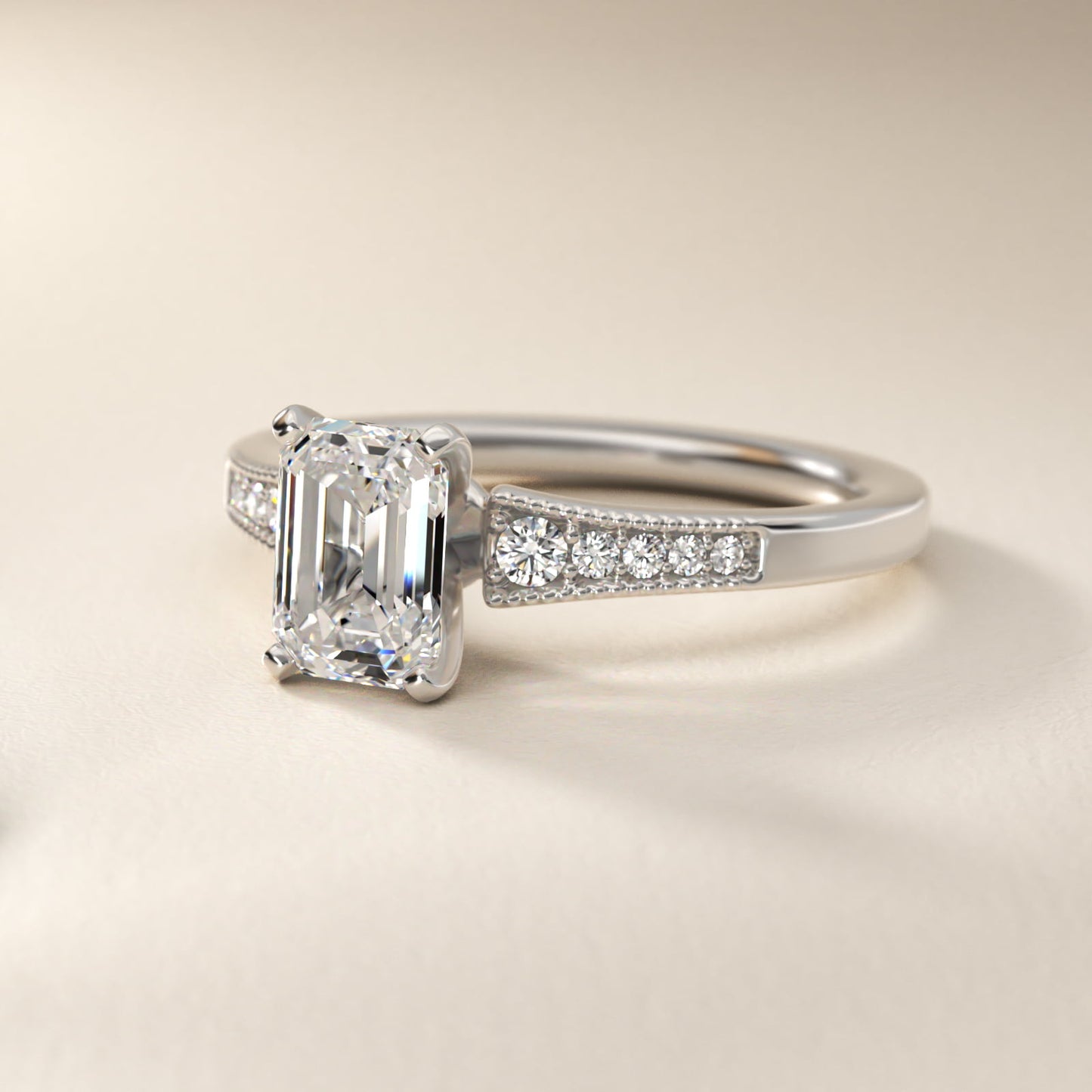 Graduated Milgrain Diamond Engagement Ring in Platinum (1/10 ct. tw.) - Emerald Center