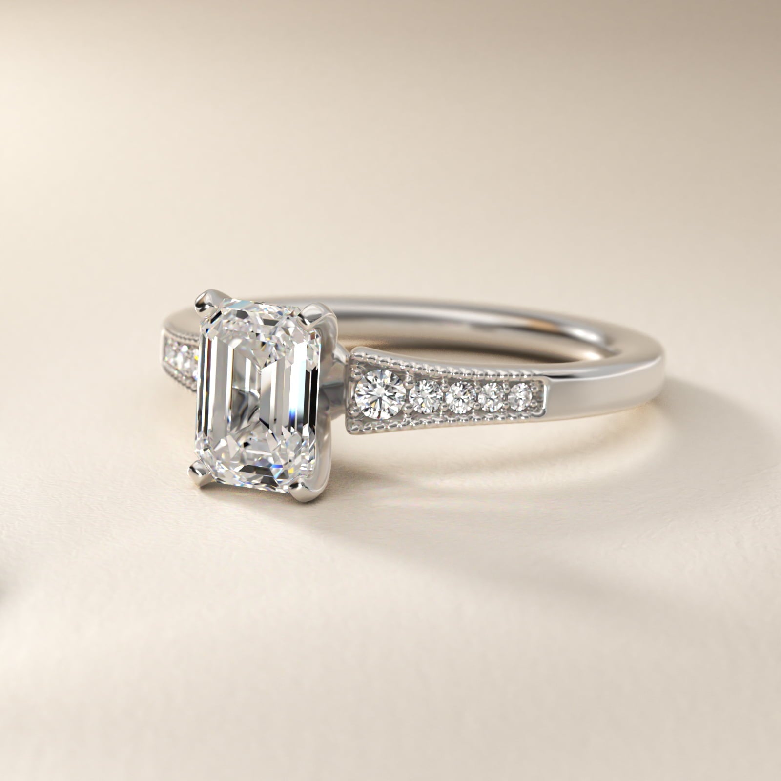 Graduated Milgrain Diamond Engagement Ring in Platinum (1/10 ct. tw.) - Emerald Center