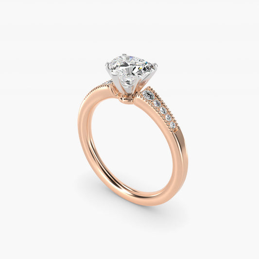 Graduated Milgrain Diamond Engagement Ring in 18k Rose Gold (1/10 ct. tw.) - Heart Center