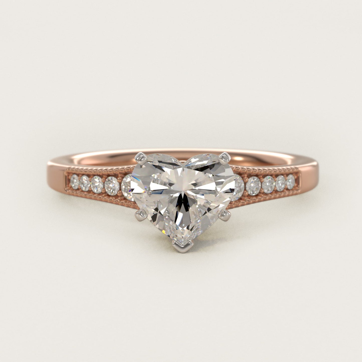 Graduated Milgrain Diamond Engagement Ring in 14k Rose Gold (1/10 ct. tw.) - Heart Center