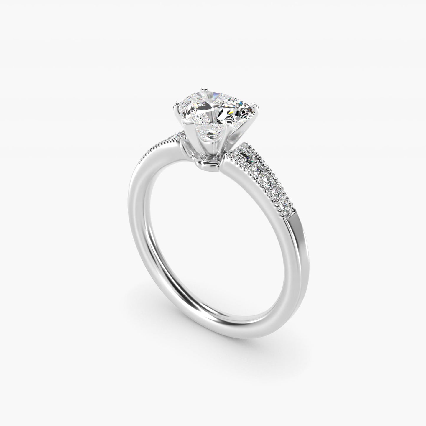 Graduated Milgrain Diamond Engagement Ring in 18k White Gold (1/10 ct. tw.) - Heart Center