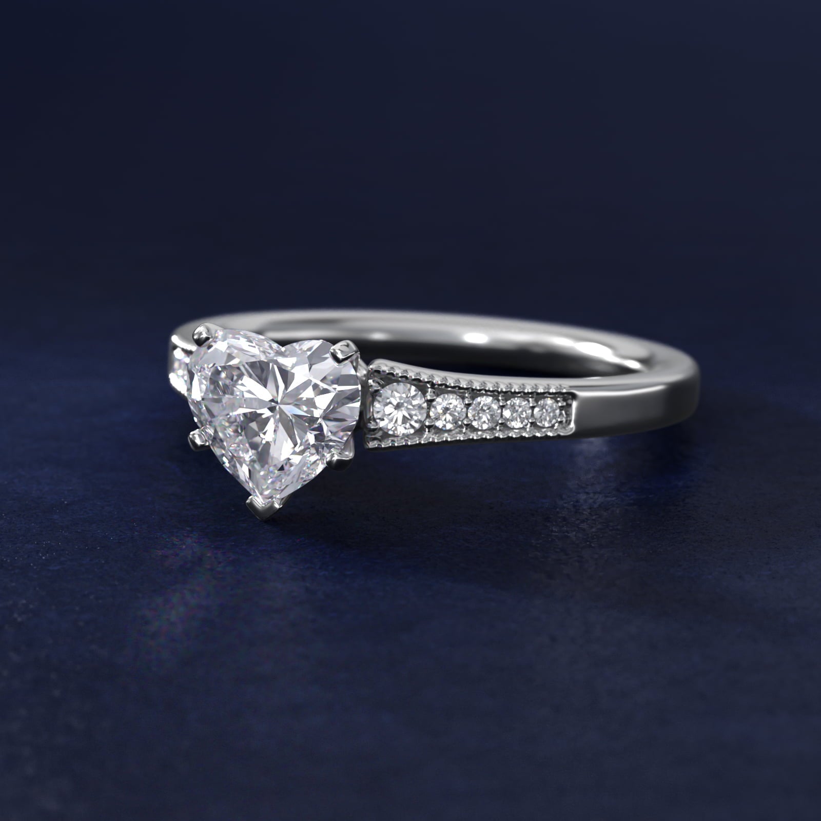 Graduated Milgrain Diamond Engagement Ring in 14k White Gold (1/10 ct. tw.) - Heart Center