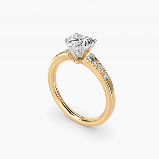 Graduated Milgrain Diamond Engagement Ring in 18k Yellow Gold (1/10 ct. tw.) - Heart Center