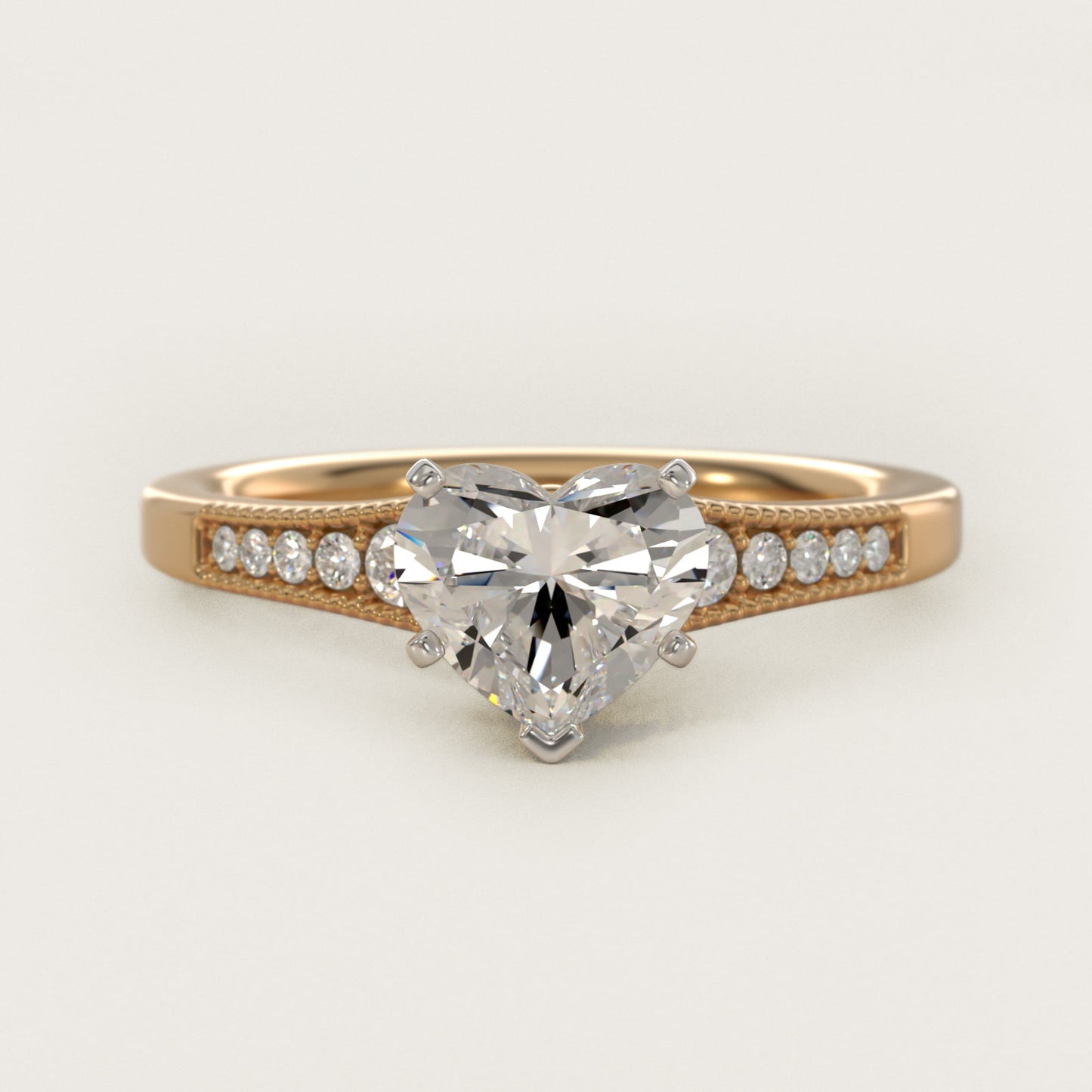 Graduated Milgrain Diamond Engagement Ring in 14k Yellow Gold (1/10 ct. tw.) - Heart Center