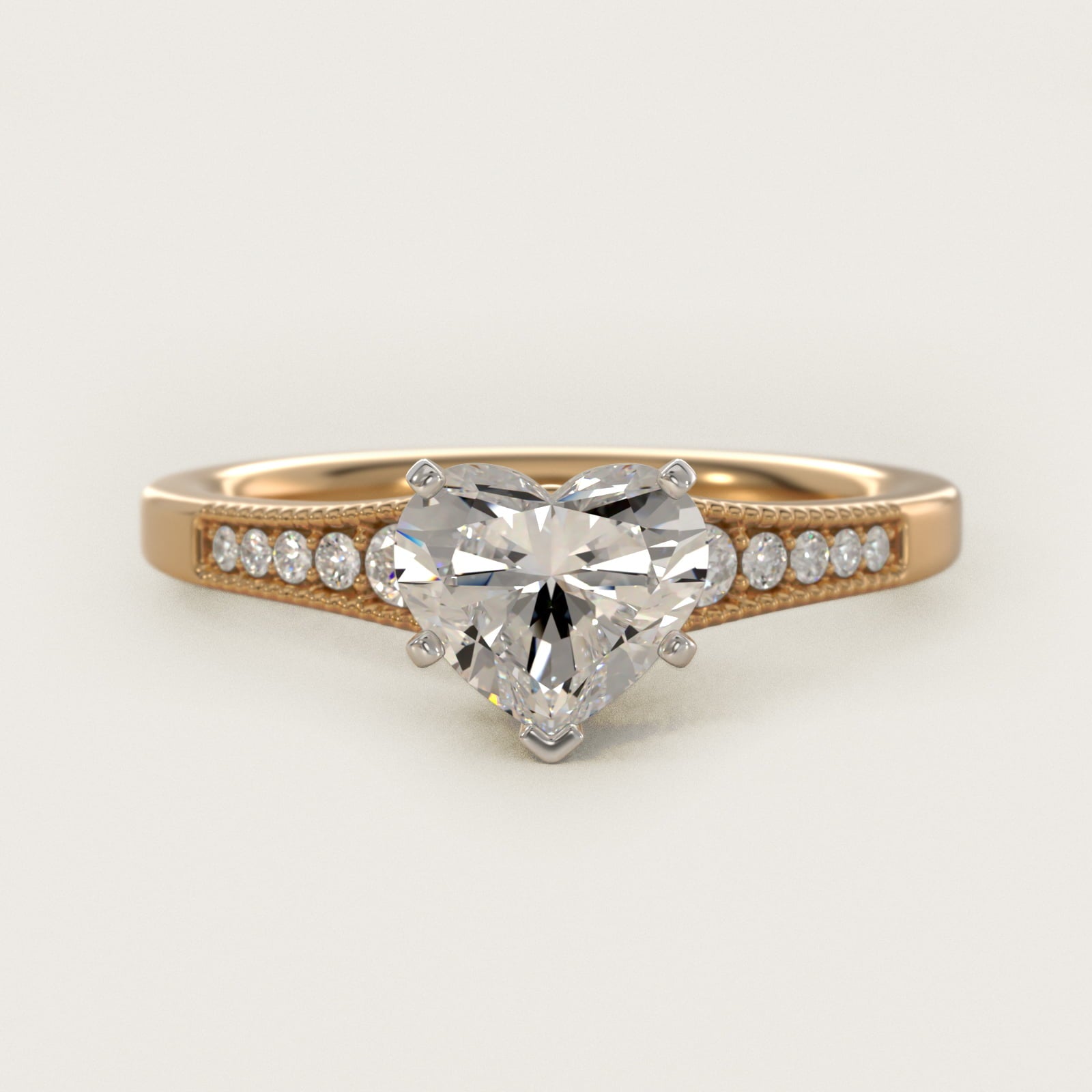 Graduated Milgrain Diamond Engagement Ring in 14k Yellow Gold (1/10 ct. tw.) - Heart Center