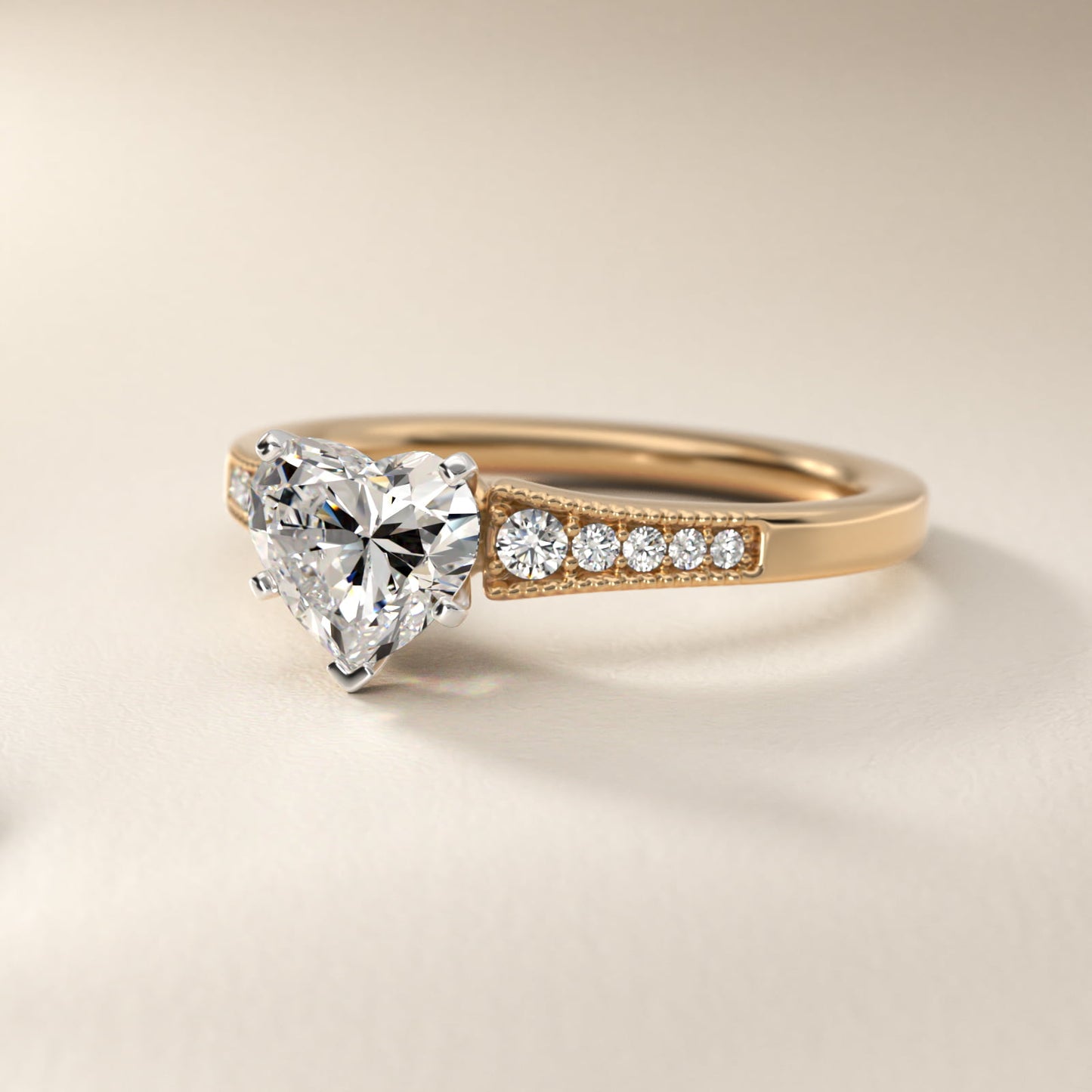 Graduated Milgrain Diamond Engagement Ring in 18k Yellow Gold (1/10 ct. tw.) - Heart Center