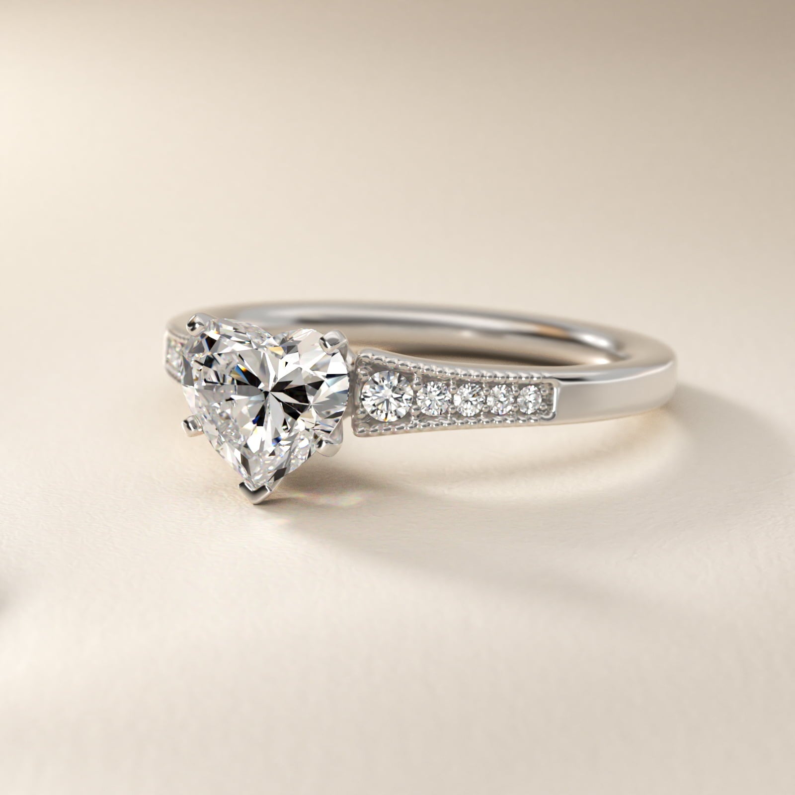 Graduated Milgrain Diamond Engagement Ring in Platinum (1/10 ct. tw.) - Heart Center
