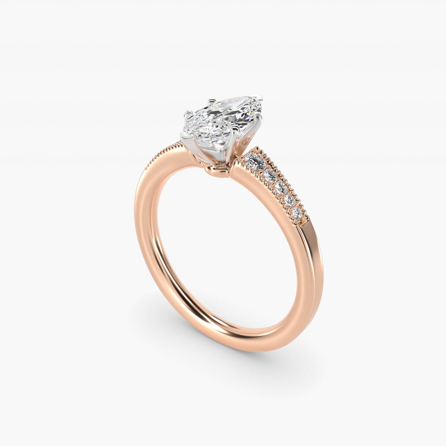 Graduated Milgrain Diamond Engagement Ring in 14k Rose Gold (1/10 ct. tw.) - Marquise Center