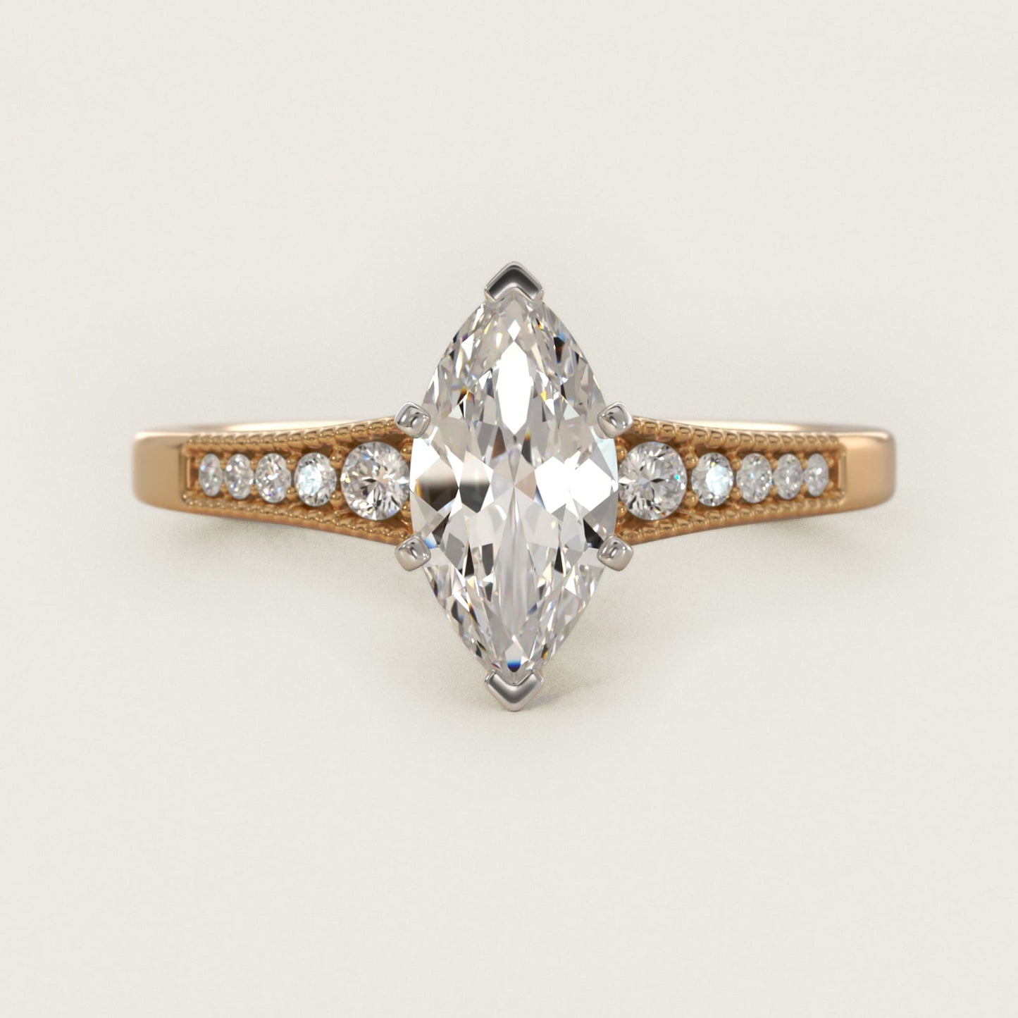 Graduated Milgrain Diamond Engagement Ring in 14k Yellow Gold (1/10 ct. tw.) - Marquise Center