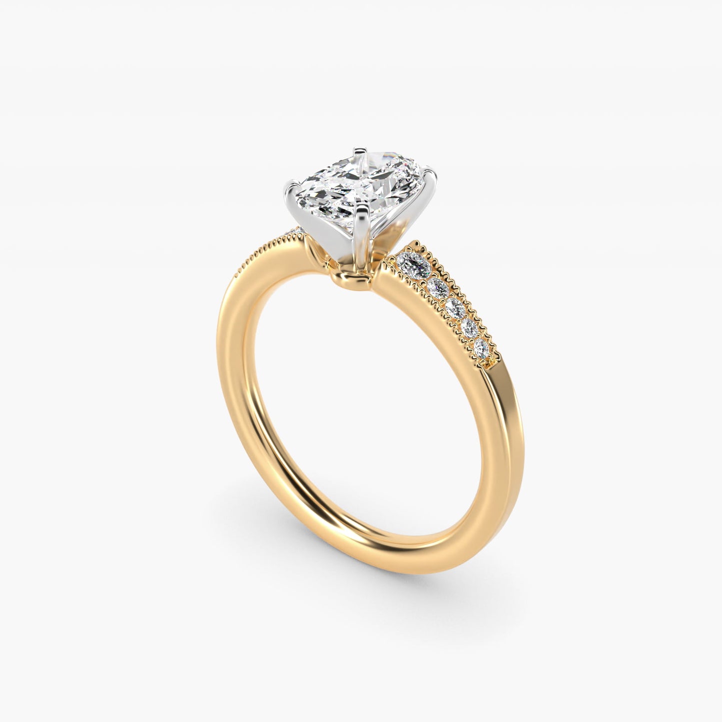 Graduated Milgrain Diamond Engagement Ring in 18k Yellow Gold (1/10 ct. tw.) - Oval Center
