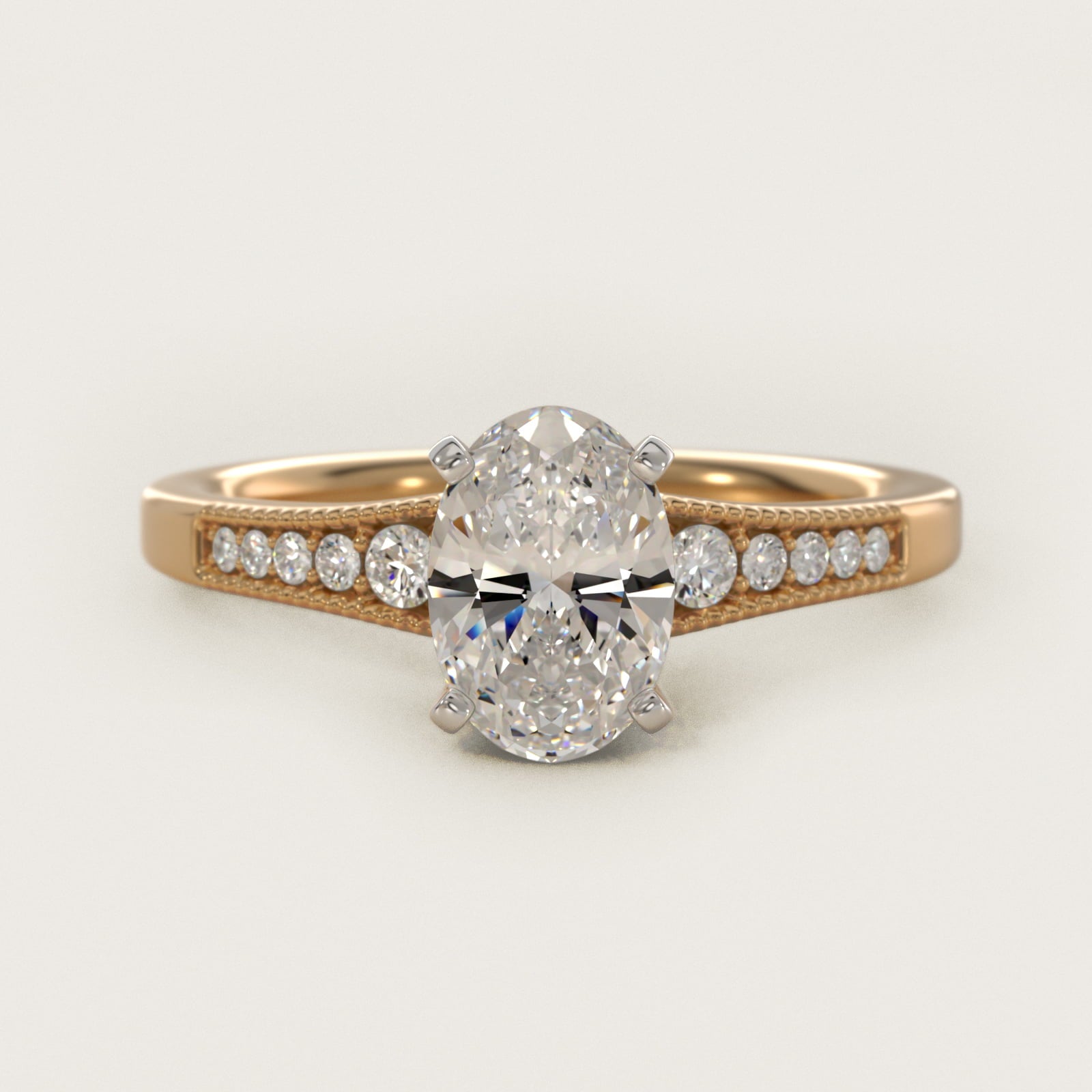 Graduated Milgrain Diamond Engagement Ring in 18k Yellow Gold (1/10 ct. tw.) - Oval Center