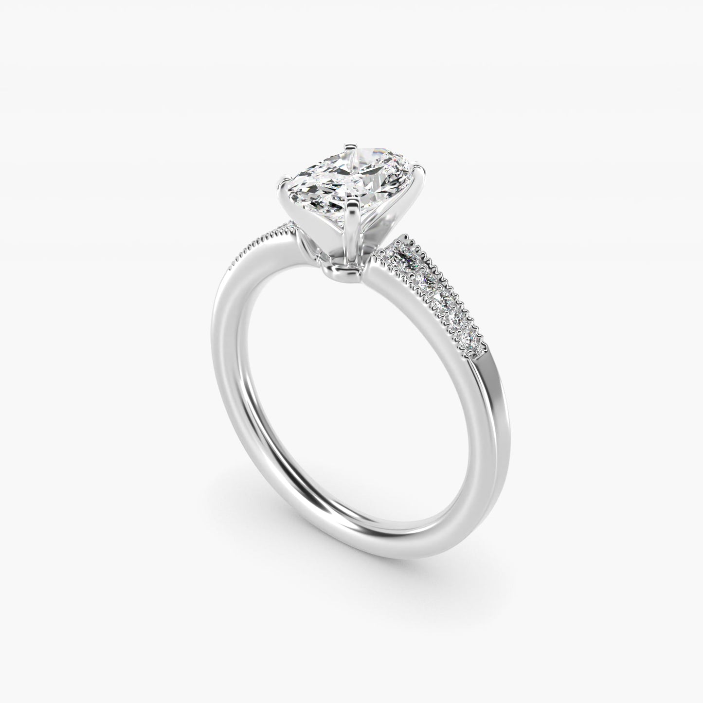 Graduated Milgrain Diamond Engagement Ring in Platinum (1/10 ct. tw.) - Oval Center