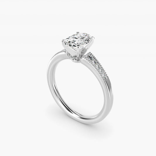Graduated Milgrain Diamond Engagement Ring in Platinum (1/10 ct. tw.) - Oval Center