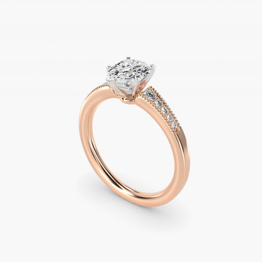 Graduated Milgrain Diamond Engagement Ring in 14k Rose Gold (1/10 ct. tw.) - Pear Center