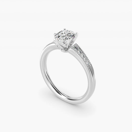 Graduated Milgrain Diamond Engagement Ring in 14k White Gold (1/10 ct. tw.) - Pear Center