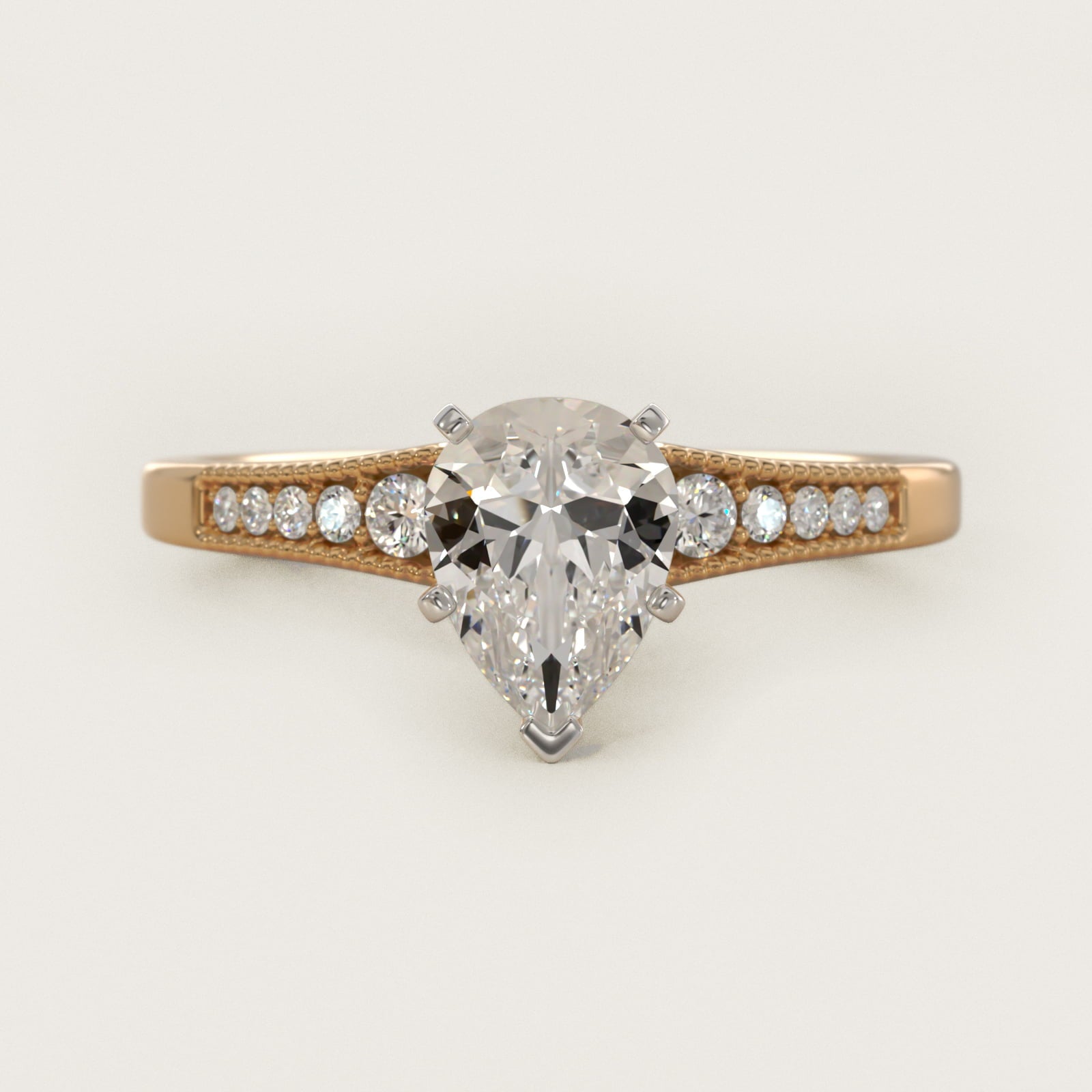 Graduated Milgrain Diamond Engagement Ring in 18k Yellow Gold (1/10 ct. tw.) - Pear Center