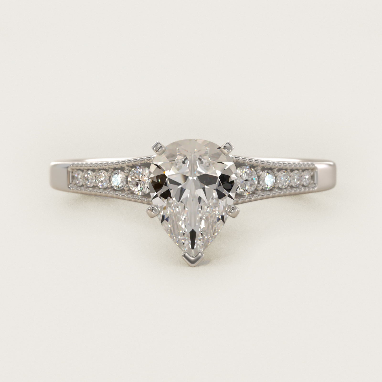 Graduated Milgrain Diamond Engagement Ring in Platinum (1/10 ct. tw.) - Pear Center