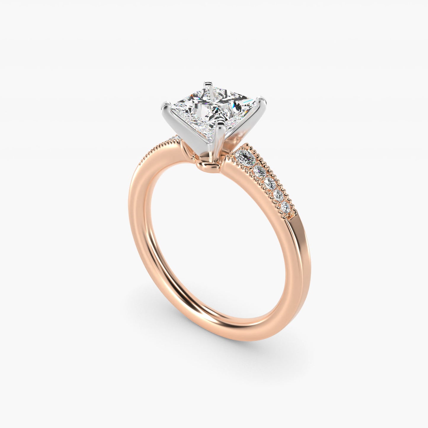 Graduated Milgrain Diamond Engagement Ring in 14k Rose Gold (1/10 ct. tw.) - Princess Center
