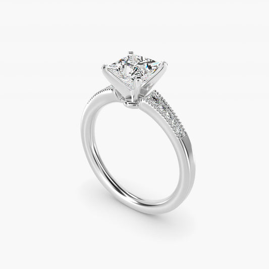 Graduated Milgrain Diamond Engagement Ring in 14k White Gold (1/10 ct. tw.) - Princess Center