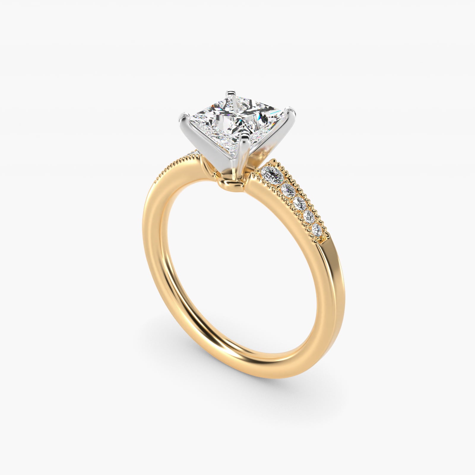 Graduated Milgrain Diamond Engagement Ring in 14k Yellow Gold (1/10 ct. tw.) - Princess Center