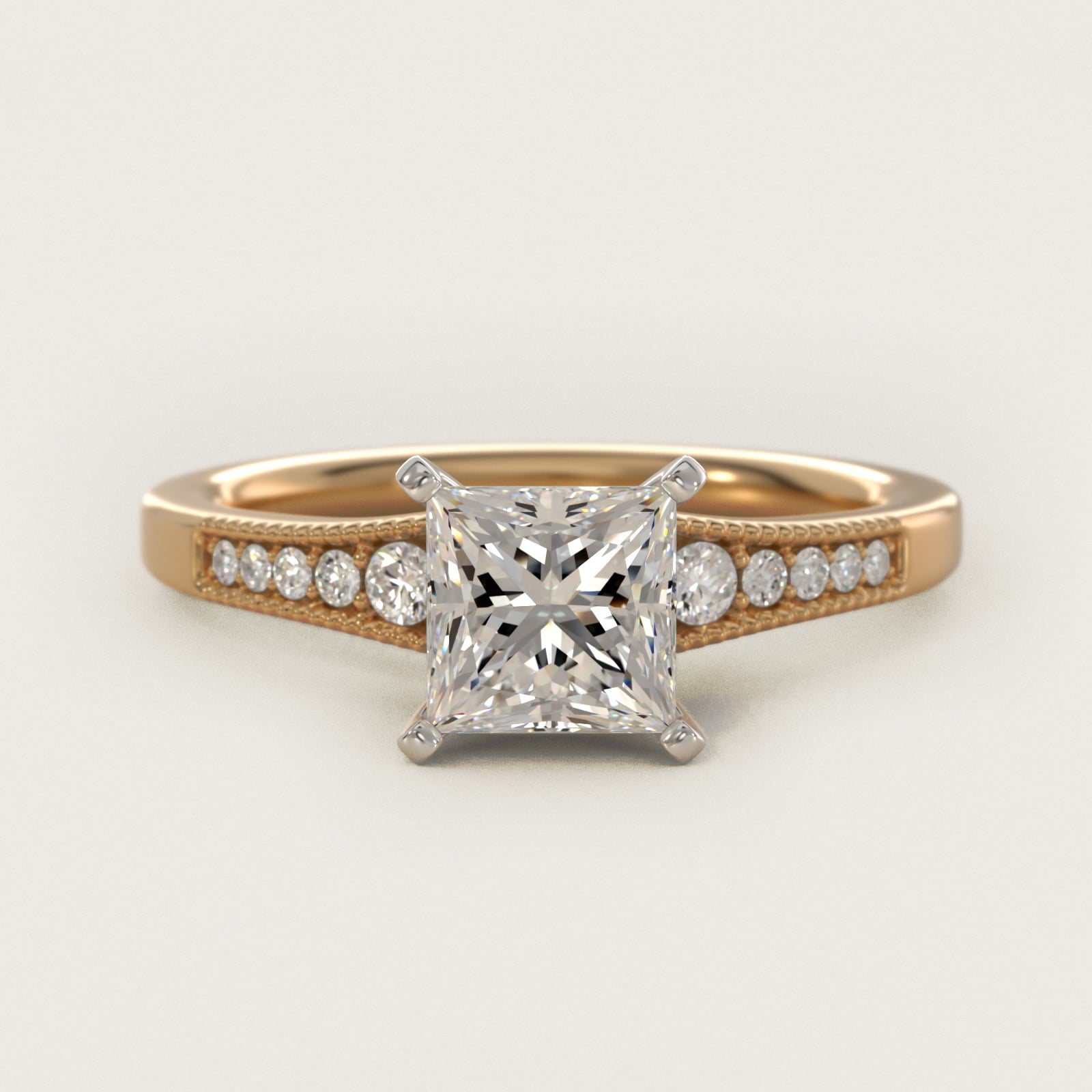 Graduated Milgrain Diamond Engagement Ring in 14k Yellow Gold (1/10 ct. tw.) - Princess Center