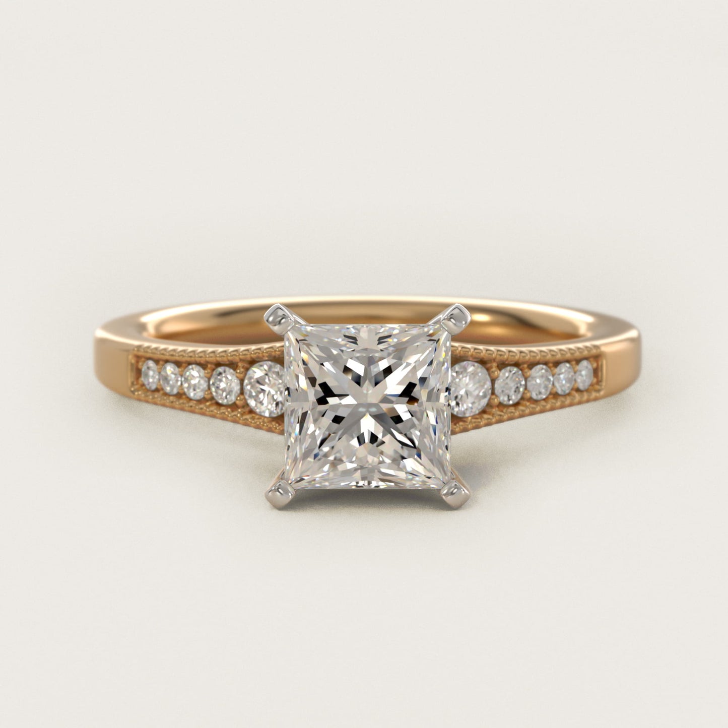 Graduated Milgrain Diamond Engagement Ring in 18k Yellow Gold (1/10 ct. tw.) - Princess Center