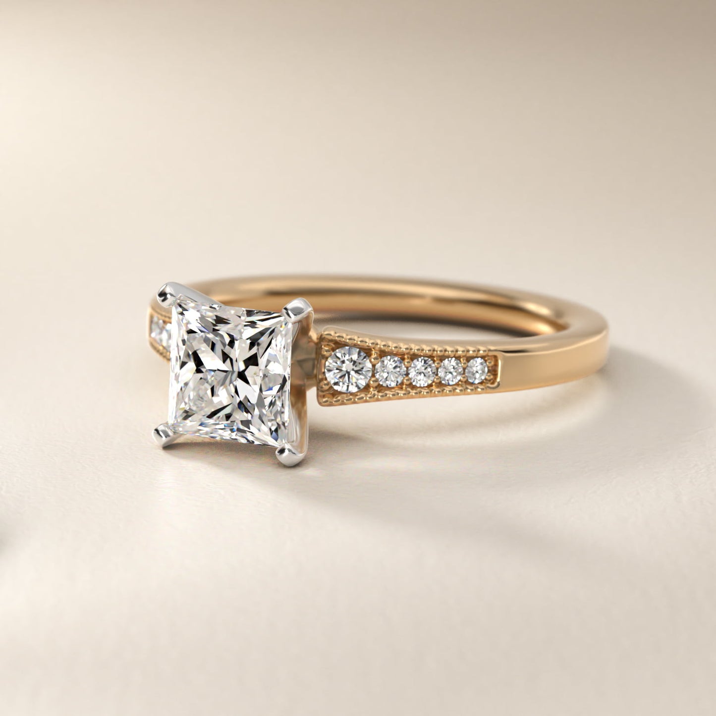 Graduated Milgrain Diamond Engagement Ring in 14k Yellow Gold (1/10 ct. tw.) - Princess Center