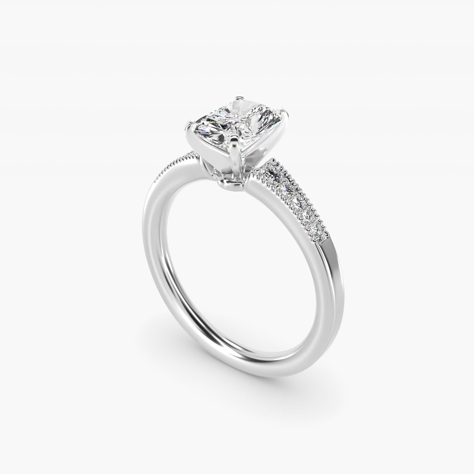 Graduated Milgrain Diamond Engagement Ring in 14k White Gold (1/10 ct. tw.) - Radiant Center