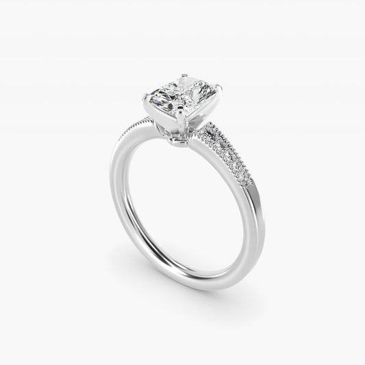 Graduated Milgrain Diamond Engagement Ring in 14k White Gold (1/10 ct. tw.) - Radiant Center