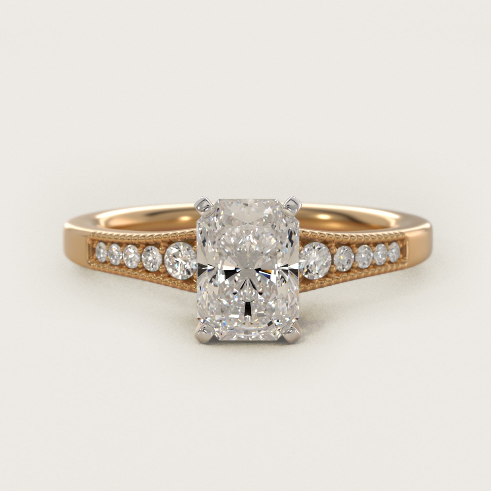 Graduated Milgrain Diamond Engagement Ring in 14k Yellow Gold (1/10 ct. tw.) - Radiant Center