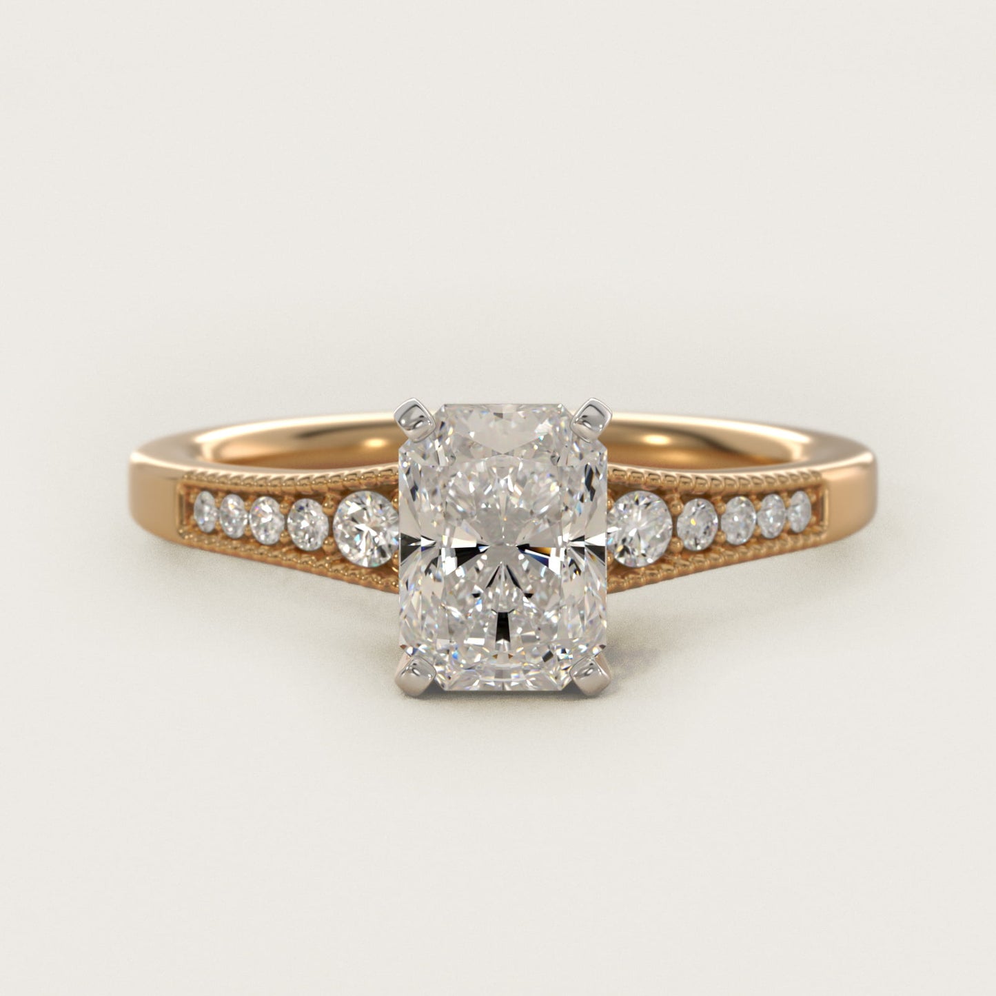 Graduated Milgrain Diamond Engagement Ring in 18k Yellow Gold (1/10 ct. tw.) - Radiant Center