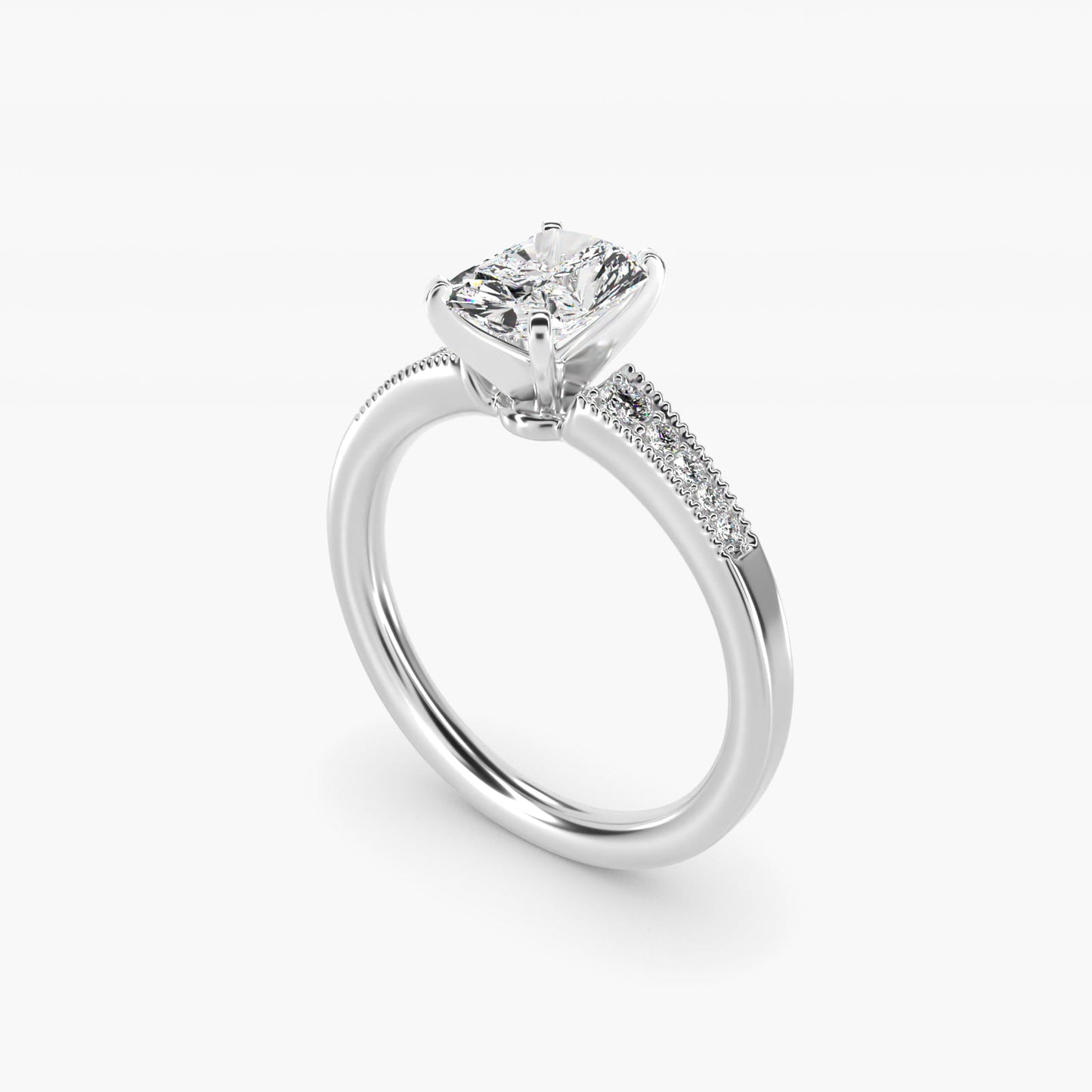 Graduated Milgrain Diamond Engagement Ring in Platinum (1/10 ct. tw.) - Radiant Center