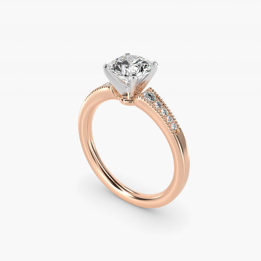 Graduated Milgrain Diamond Engagement Ring in 18k Rose Gold (1/10 ct. tw.) - Round Center