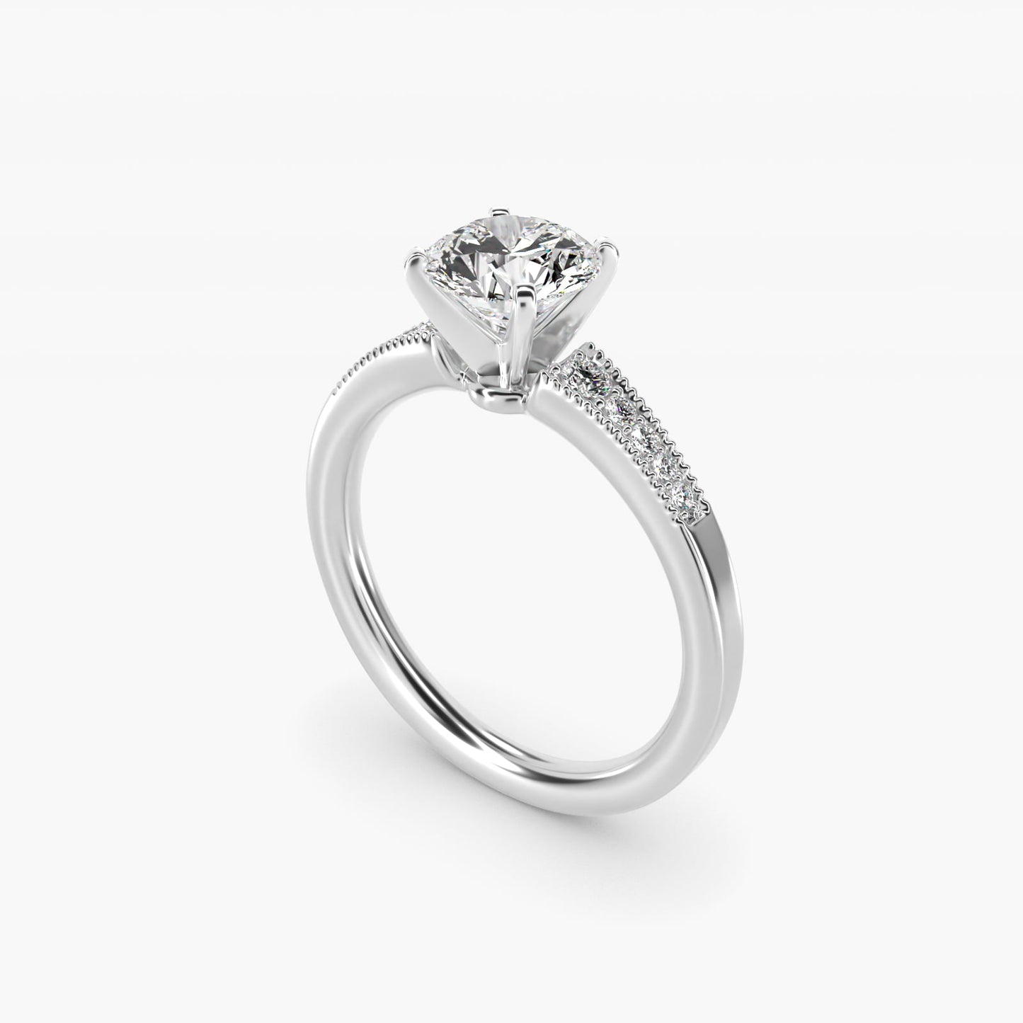 Graduated Milgrain Diamond Engagement Ring in 14k White Gold (1/10 ct. tw.) - Round Center