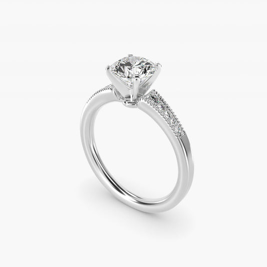Graduated Milgrain Diamond Engagement Ring in 14k White Gold (1/10 ct. tw.) - Round Center