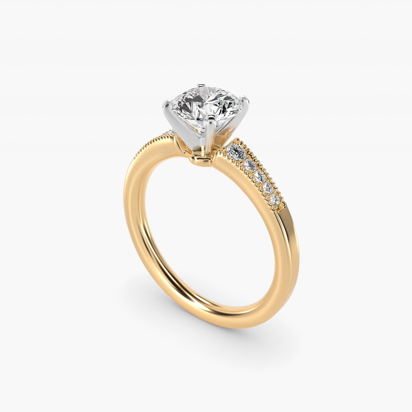 Graduated Milgrain Diamond Engagement Ring in 18k Yellow Gold (1/10 ct. tw.) - Round Center