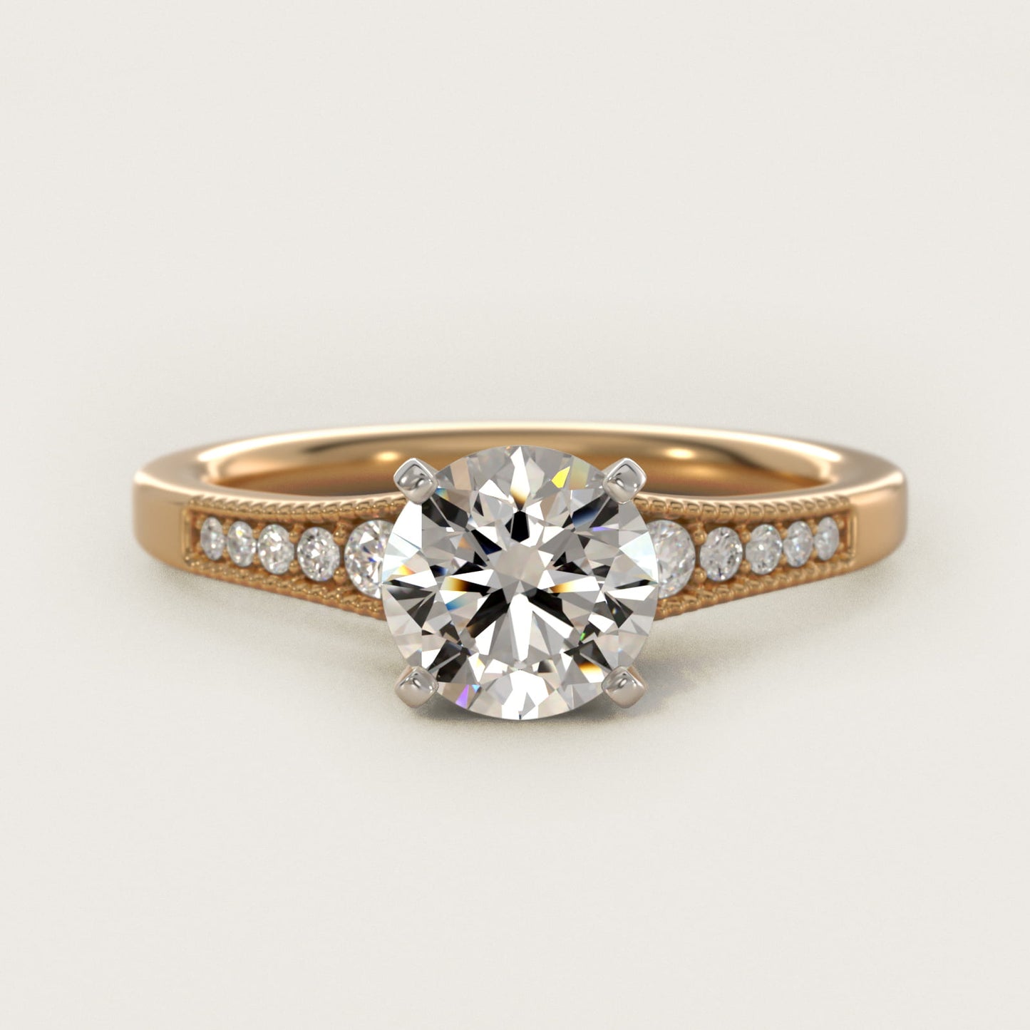 Graduated Milgrain Diamond Engagement Ring in 14k Yellow Gold (1/10 ct. tw.) - Round Center