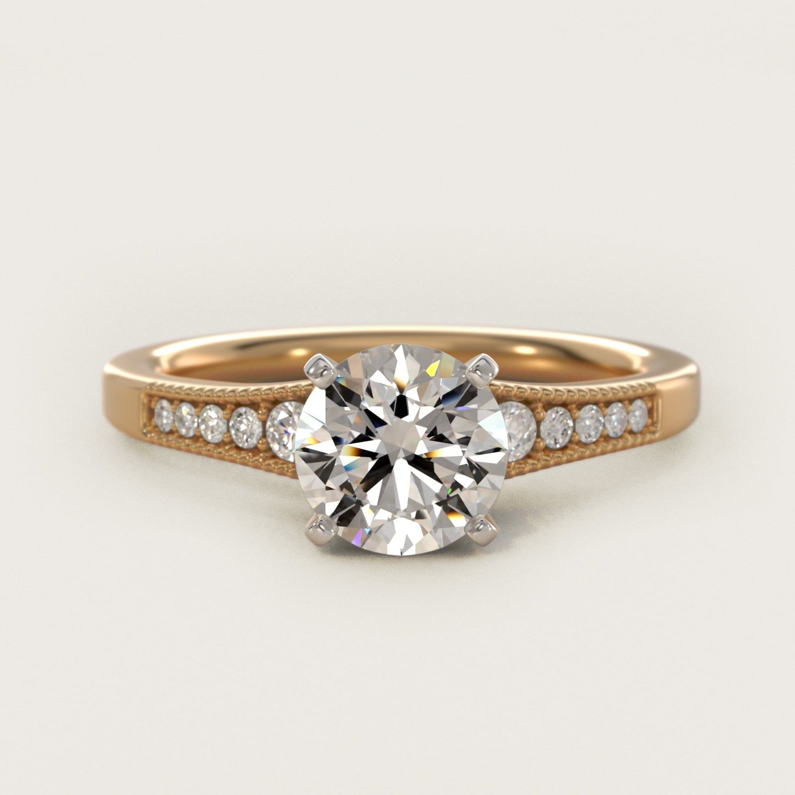 Graduated Milgrain Diamond Engagement Ring in 18k Yellow Gold (1/10 ct. tw.) - Round Center