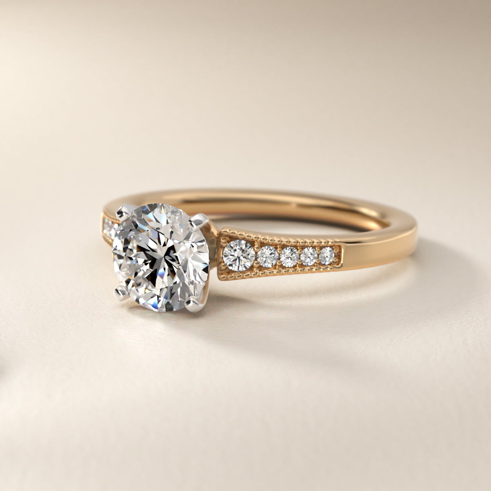 Graduated Milgrain Diamond Engagement Ring in 14k Yellow Gold (1/10 ct. tw.) - Round Center