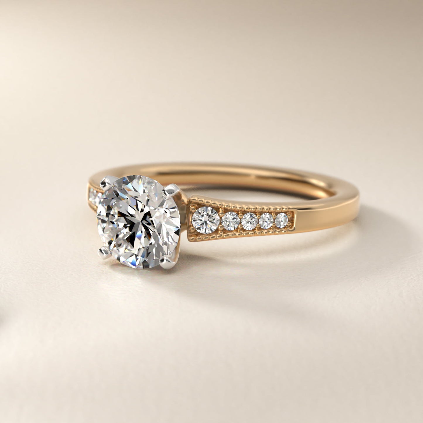 Graduated Milgrain Diamond Engagement Ring in 18k Yellow Gold (1/10 ct. tw.) - Round Center